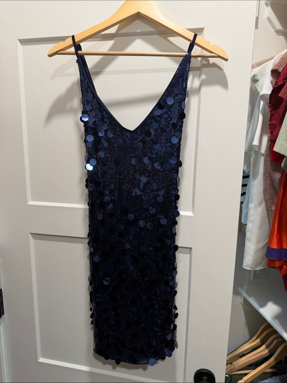 Cider Navy Sequin Slip Midi Dress